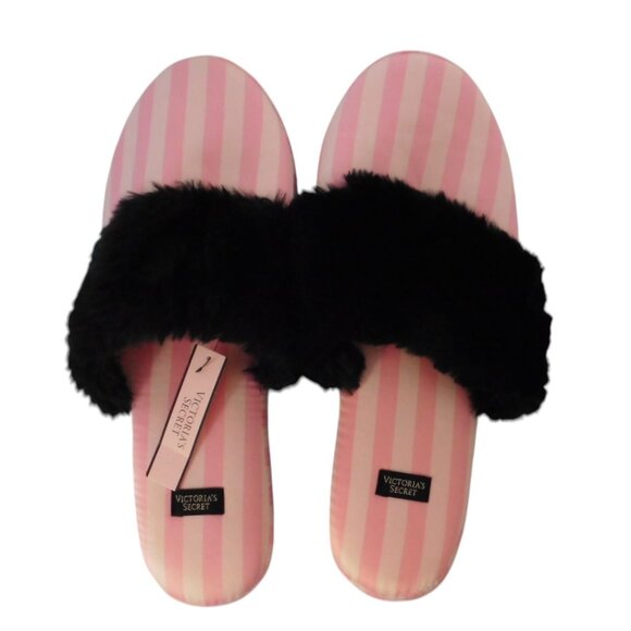 Victoria's Secret Shoes - NEW Victorias Secret Satin Scuff‎ Slippers Striped 11163735 Size M 7 - 8